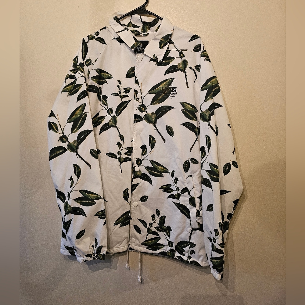 Never Worn 2018 Vans Mens Light Jacket Windbreaker White and Green Leaf Flora